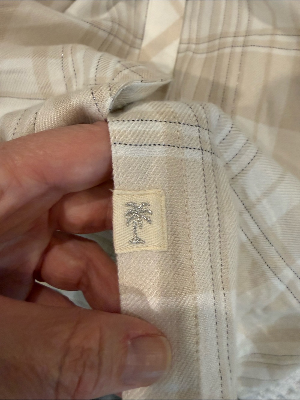 Tommy Bahama Neutral Plaid Metallic Button Front Blouse Large - Picture 7 of 11